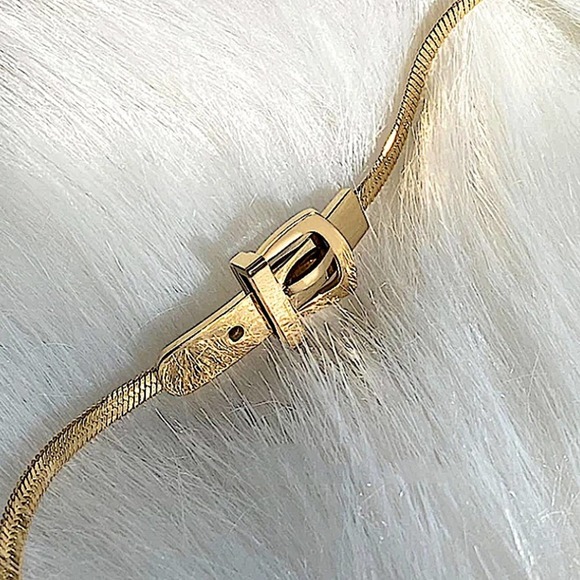 Belt Buckle Design Gold Plated Herringbone Choker Matching Bracelet Set - Picture 12 of 14